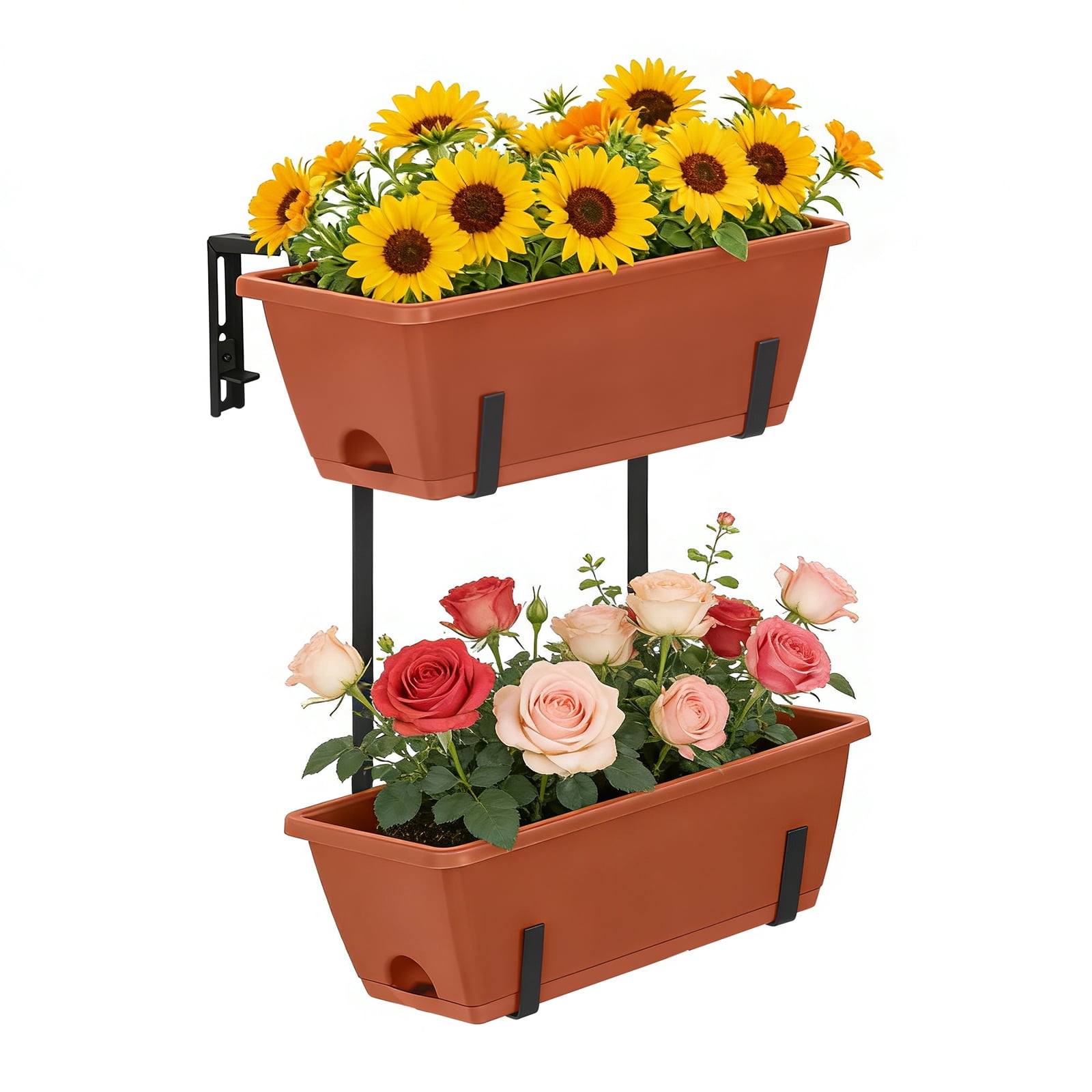 Planter Box Metal Rack Hanging Rail Planter Box, Heavy-Duty Metal Flower Pot for Deck Fence ...