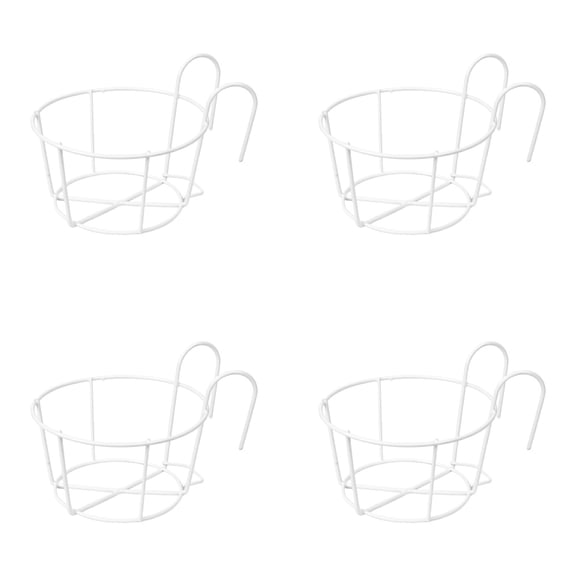 Hanging Railing Planter 4 Pack, Flower Pot Holder Plant Iron Rack Fence Metal Potted Stand for Balcony, Round Plant Basket Shelf Container Box for Indoor and Outdoor Use, Garden Pot Holder, 4.41"