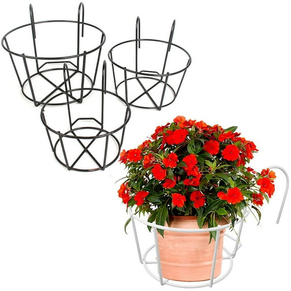 Hanging Railing Planters Flower Pot Holders Plant Iron Racks Fence Metal Potted Stand Mounted Balcony Round Plant Baskets Shelf Container Box for Indoor&Outdoor Use