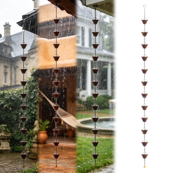 Hanging Rain Chime Metal Decorative, 102 Inch Rain Chain for Gutter Drainage Outside Garden, Outdoor Metal Rain Chain for Downspout Replacement, Decorative Rain Chain for Patio and Yard