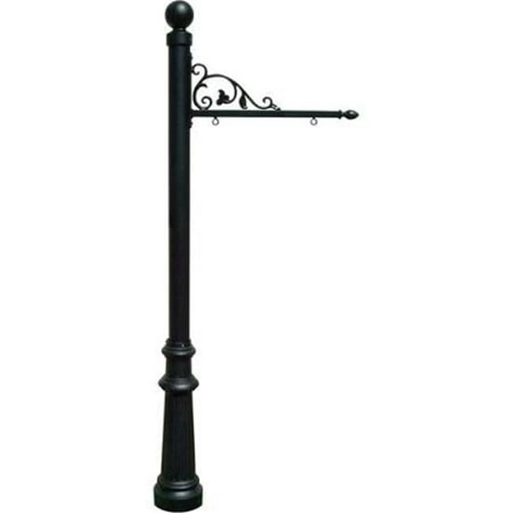 Hanging Ranch Sign Post with Fluted Base & Ball Finial, Black