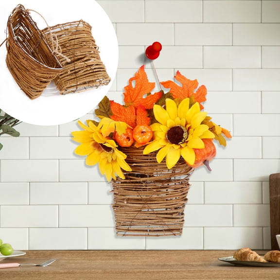 Hanging Rattan Flower Basket, Handmade Wicker Pendant Vase for Wall or Ceiling, Small Decorative Woven Planter Pot for Home Decor, Boho Artificial Flower Arrangement Holder (1PC Flower Basket)