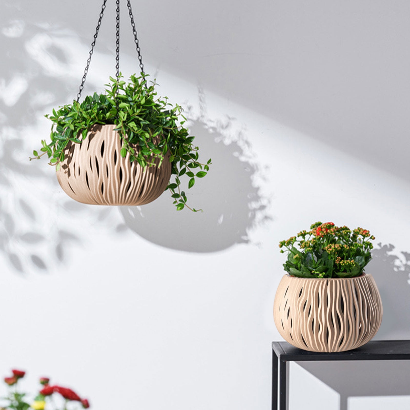 Hanging Rattan Planter Basket, Waterproof Hanging Flower Pot for Indoor and Outdoor Use, Ideal for Succulents, Plants, and Home Garden Décor