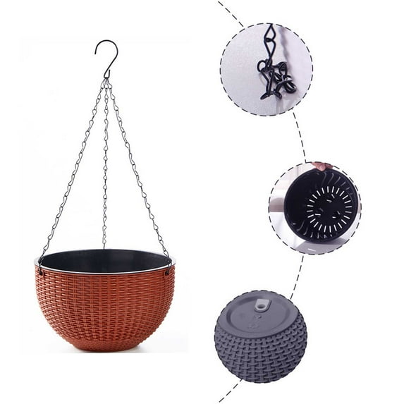 【Hanging Rattan Planter】Self-Watering Woven Flower Pot - 3 Sizes for Indoor/Outdoor Plants (Resin, Wall-Mountable)