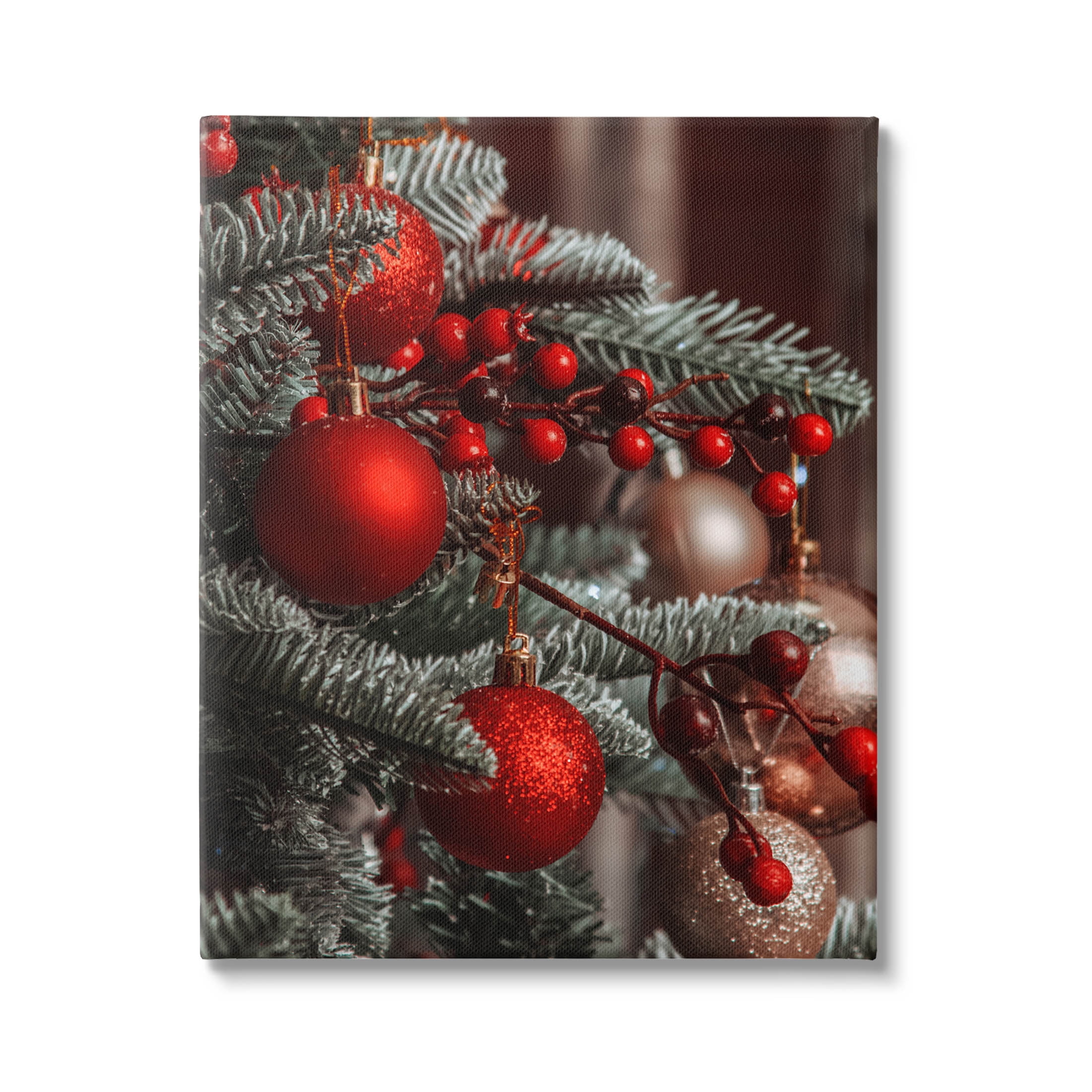 Festive Red Ornaments Christmas Tree Canvas Wall Art, 24x30