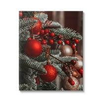 Hanging Red Ornaments Christmas Tree Holiday Photograph Gallery Wrapped Canvas Print Wall Art