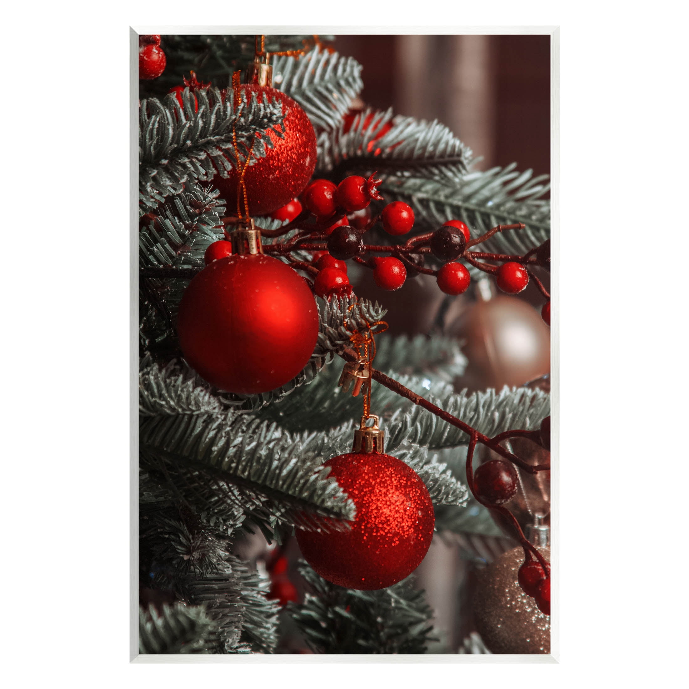 Hanging Red Ornaments Christmas Tree Holiday Photograph Unframed Art Print Wall Art