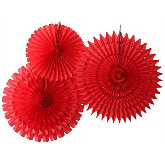 Hanging Red Tissue Fan Decorations, Set of 3 (21 inch, 18 inch, 13 inch) by Devra Party