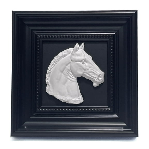 DOOGALKAI Kang Congze Hanging Relief Art White Horse 1.2 in x 8.4 in Framed Painting Art