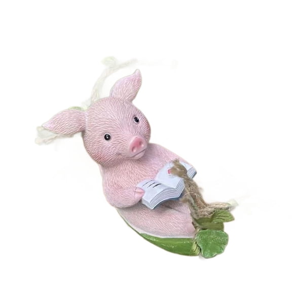 Hanging Resin Pig Figurine Swing Reading Pig Statue Indoor Outdoor Garden Tree Decor Ornament