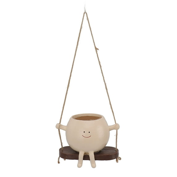 Hanging Resin Planter Pot Exquisite Lovely Unique Swing Face Flower Plant Pot with Rope Decoration for Garden Patio Balcony