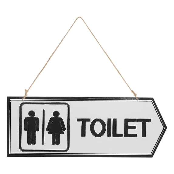 DEEPCRAFF Double-Sided Wooden Bathroom Sign with Hanging Rope, White Restroom Wall Decor for Home and Office