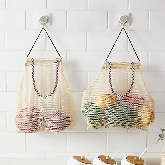 Hanging Reusable Storage Mesh Bag Multi-function Kitchen Wall Hanging Vegetable Fruit Mesh Storage Bag Organizer Vegetable Bag for Fruit,Garlics,Potatoes,Onions or Garbage Bag Organizer