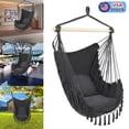 thumbnail image 1 of Hanging Rope Chair Porch Swing Garden Patio Hammock Cotton Outdoor +2 Cushions, 1 of 10