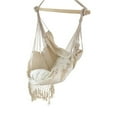 thumbnail image 1 of Hanging Rope Swing Hammock Chair with Side Pocket & Wooden Spreader Bar, Ivory, 1 of 1