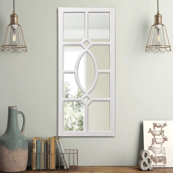 Sintosin Farmhouse Window Pane Wall Mirror13"x 30", Distressed White Wood Framed Vertical Decorative Wall Mirror, Vintage Ornate Window Grid Accent Mirror for Entryway Living Room Bedroom