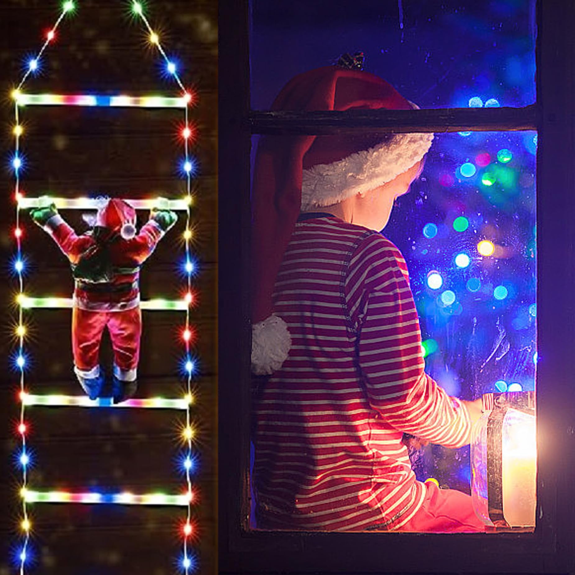 Hanging Santa Climbing Ladder, LED USB Remote Control Climbing Santa