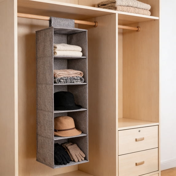 Hanging Shelf Organizer, Foldable Storage Solution, Space-Saving Hanging Storage Shelves, Portable Closet Organizer for Kids' Clothing (Gray)