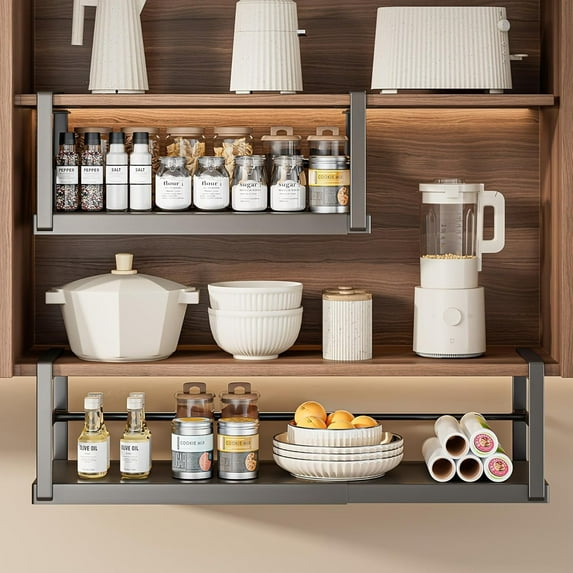 ZHOHO TANT Hanging Under-Cabinet Storage Basket, Adjustable Shelf Organizer for Kitchen, Pantry, Desk, White