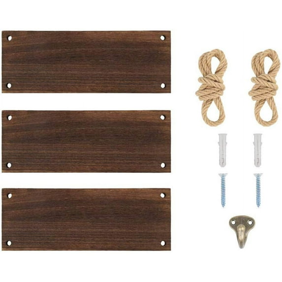 Hanging Shelves 3-Tiered Wood Shelves Rack Rope Shelf