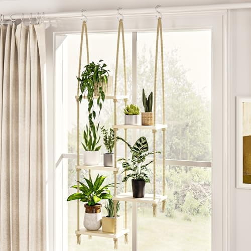 Hanging Shelves Plant Hanger Indoor Window Plant Shelves Wood Plant Wall Shelf Window Sill Plant Shelf Indoor Hanging Plant Stand Living Room Decor Garden Boho Decor