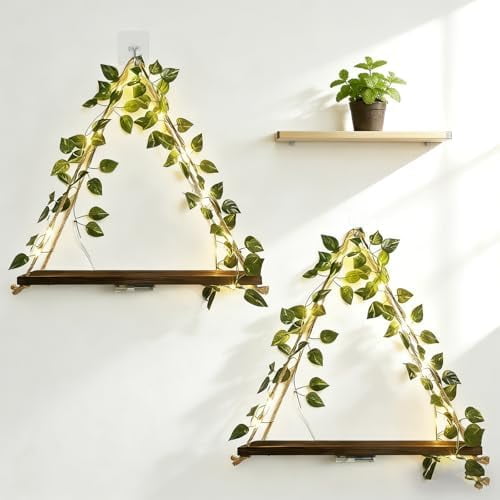 Hanging Shelves Set of 2, Floating Shelf for Plant Wall Decor No Drilling, Cottage Core Decor for Bedroom Living Room Kitchen, Wall Art$$Home Decor, Kitchen, & Other