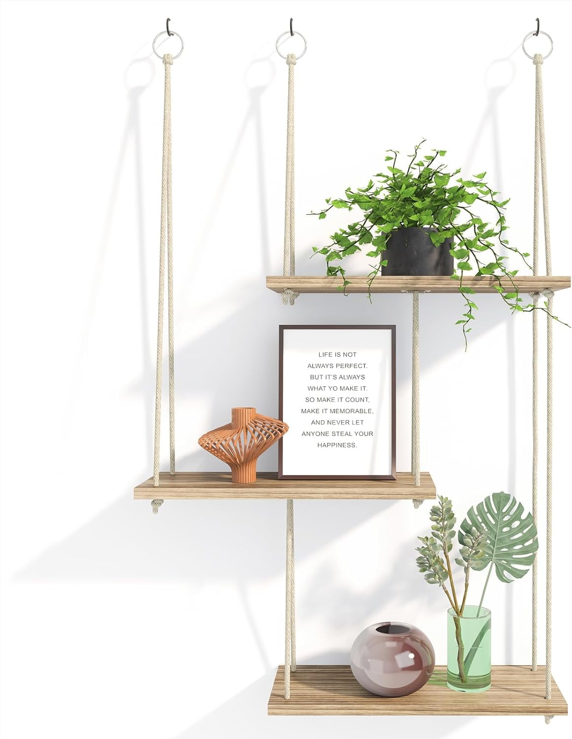 Floating Hanger Rack Hanging Shelves for Wall, 3 Tier Boho Wall Decor Plant Rack Floating ...