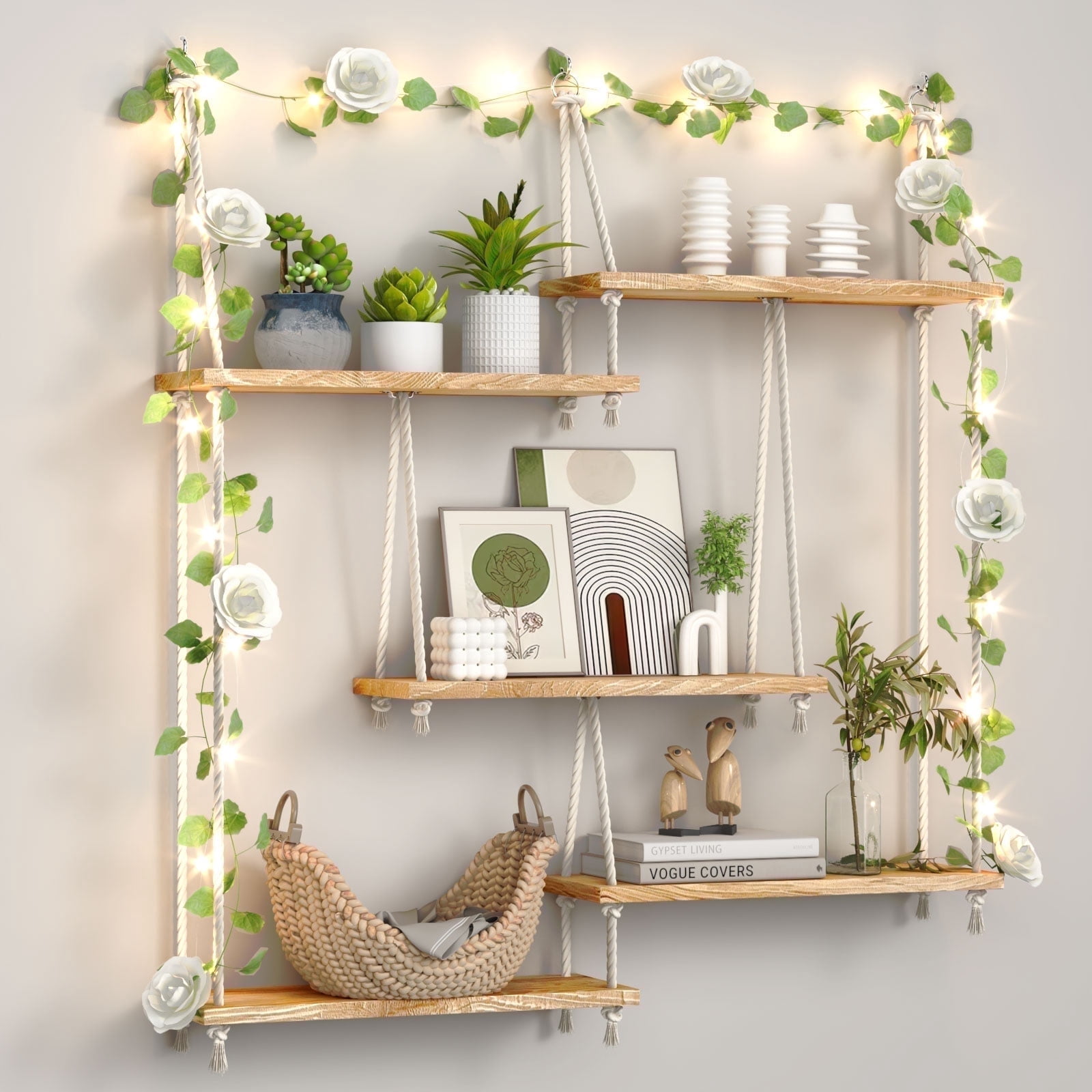 FKS LIFE Hanging Shelves for Wall, 5 Tier Rope Floating Shelf Macrame Decor  - Walmart.com