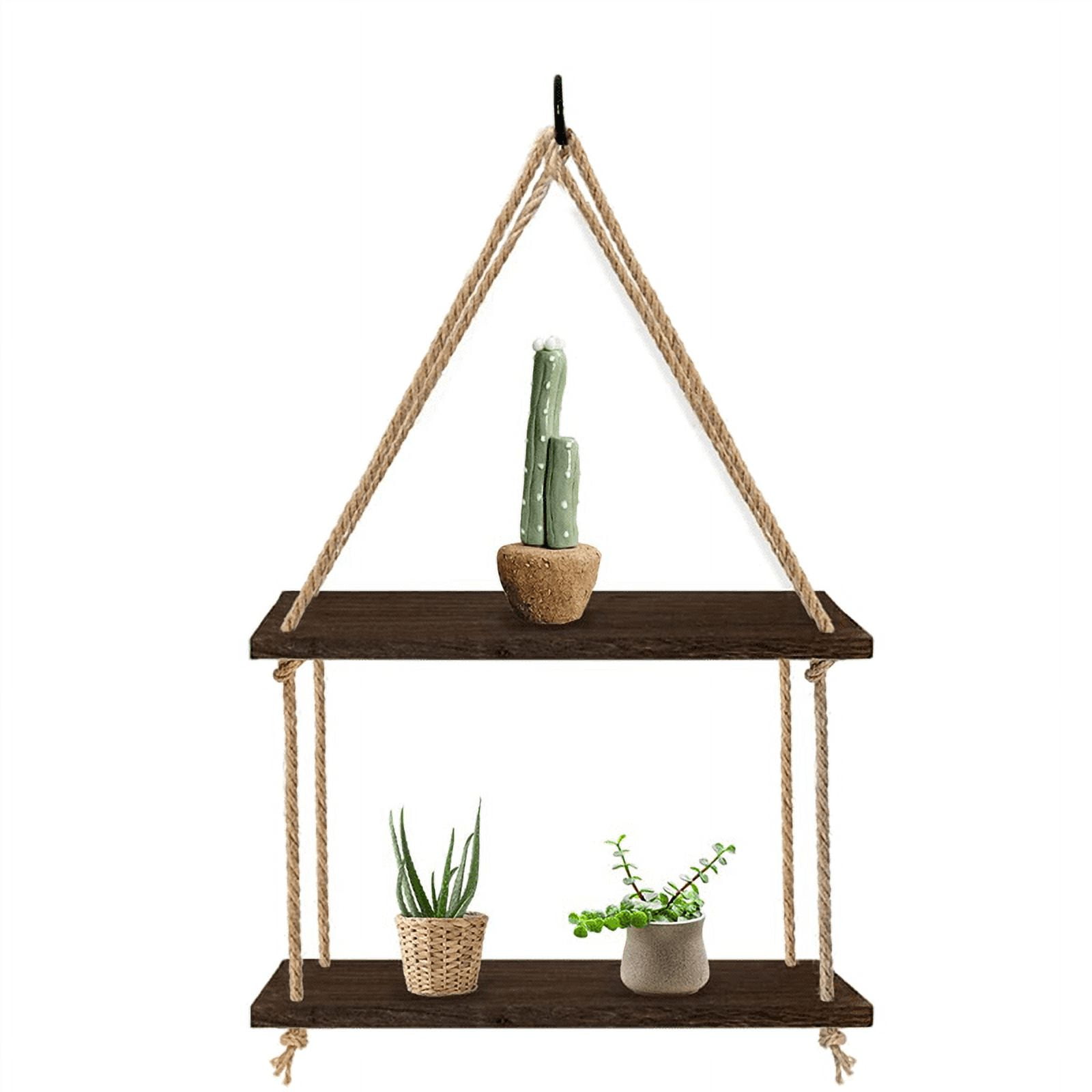 Hanging Shelves for Wall, 2 Tier Antique Wood Floating Hanging Shelf