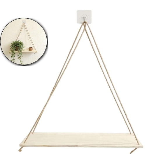 Hanging Shelves for Wall Wooden Floating Shelves Plant Shelf Macrame Rope Triangle Shelf, Boho Dorm Living Room Bedroom Decor