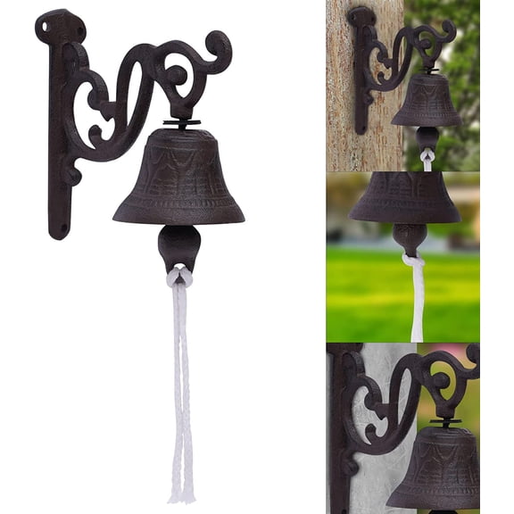 Hanging Ship's Bell Rustic Black Captain's Bell Vintage Outdoor Dinner Bell Wall Mounted Metal Door Bell for Farm House Outside Decorative Accent Bell