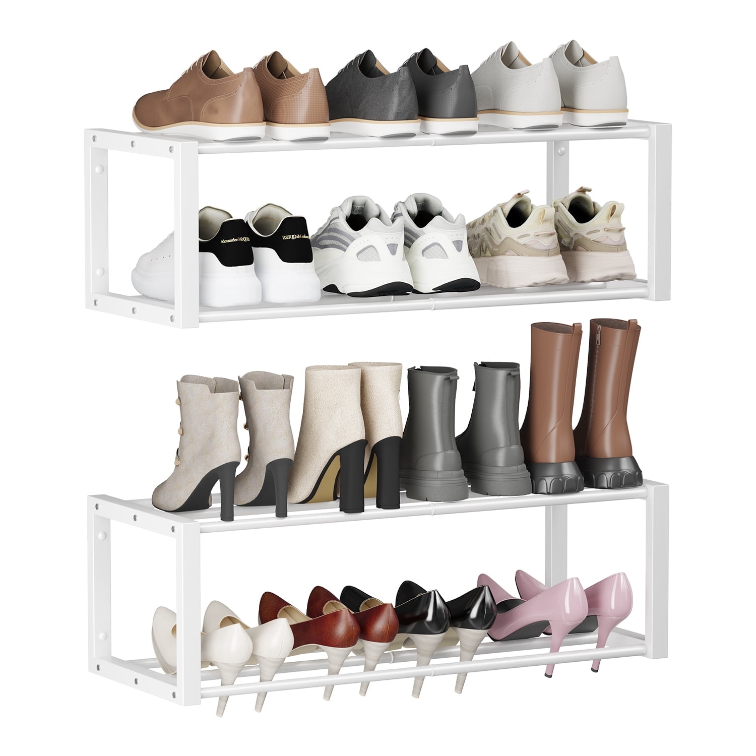 Hanging Shoe Organizer,2 Pack Wall Mounted Shoe Rack Holds 12 Pairs,Space Saving Metal Wall Shoe Rack,Hanging Shoe Rack Shoe Holder for Small Space,Entryway,Closet,RV,Camper（Sliver)
