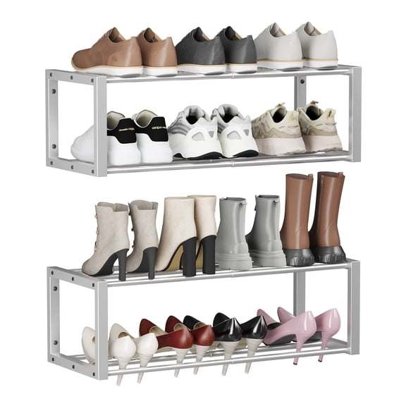 Hanging Shoe Organizer,2 Pack Wall Mounted Shoe Rack Holds 12 Pairs,Space Saving Metal Wall Shoe Rack,Hanging Shoe Rack Shoe Holder for Small Space,Entryway,Closet,RV,Camper(Sliver)