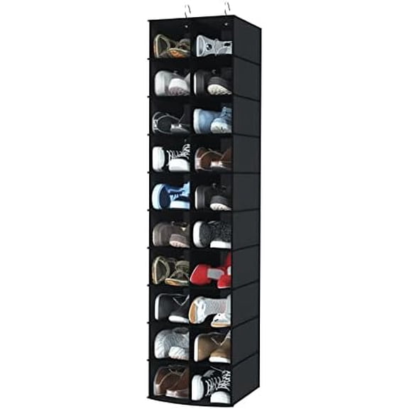 Hanging Shoe Organizer for Closet, 20 Sections Hanging Closet Organizers and Storage Shelves, Space Saving Hanging Shoe Rack, Black, 12''W×12''Dx 50''H