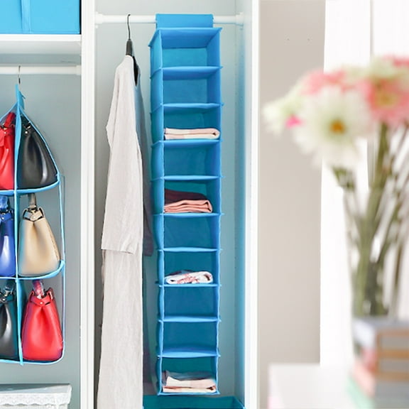 Hanging Shoe Organizer for Closet, Hanging Organizer for Clothes, 10 Pockets Non-Woven Fabric-Proof Shoe Clothes Hanging Storage Rack Shelf Door Wardrobe Hanger Organizer 15cm Wide-Light Blue