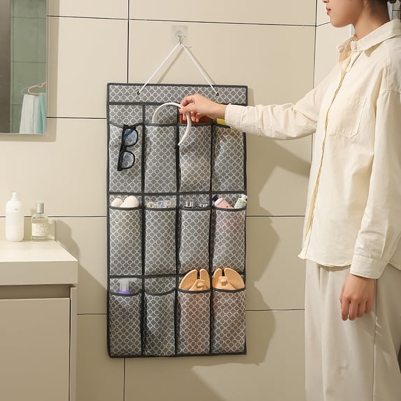 Hanging Shoe Organizer Large Capacity Storage Bag for Behind Door, Multi-Functional Non-Woven Organizer with Transparent Mesh Pockets for Shoes, Accessories
