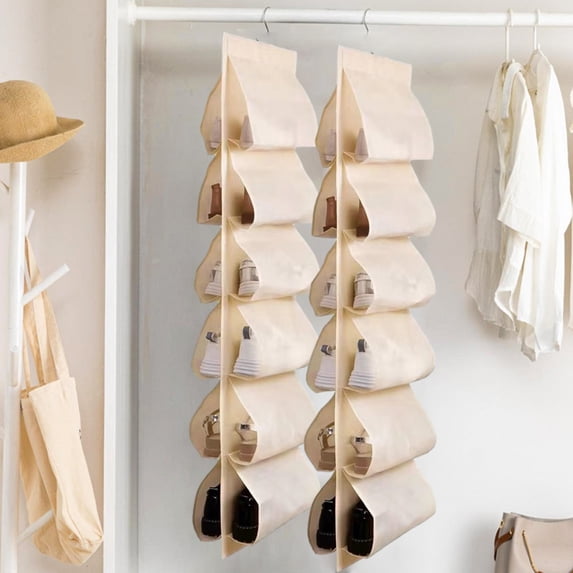 Hanging Shoe Organizer for Closet with 12 Large Pockets Rotating Hanger for Storage Mens Shoes Clothes Travel Shoe Rack
