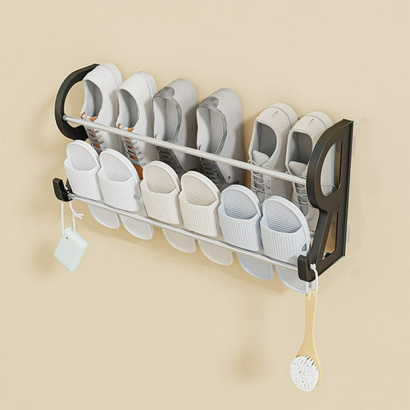 Hanging Shoe Rack For Rv Shoe Storage With 2 Hooks, Wall Shoe Rack With Sticky Adhesive Strips Slim Shoe Rack Shoe Holder Holds 12 Pairs Of Shoes Space Saving Wall Mounted Shoe Shelf For Camper