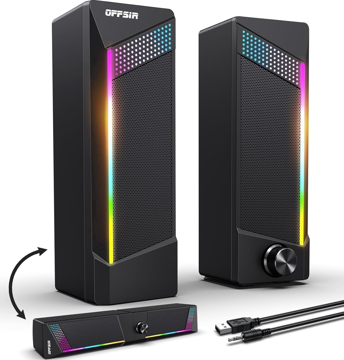 OFFSIR Computer Speakers, PC SoundBar, Gaming Speakers for PC Computer Laptop Desktop, Subwoofer Wired, RGB Speakers, USB Powered 3.5mm AuxPackage Includes Only Two Speaker