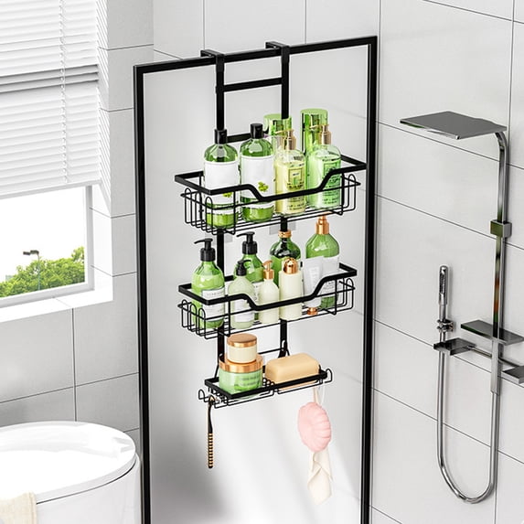 Hanging Shower Caddy Organizer 3 Tier Over Shower Head with Soap Rack and Hooks for Bathroom Storage