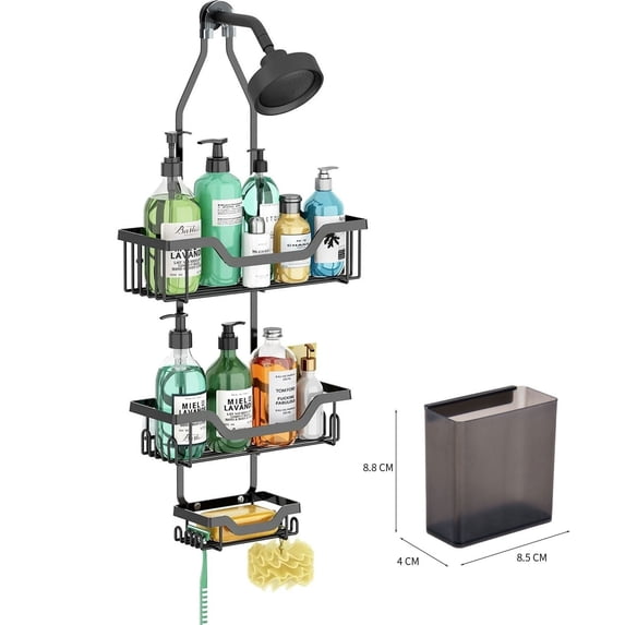 Hanging Shower Caddy Rustproof Stylish Shower Caddy over Showerhead Space-Saving Bathroom Shampoo Holder Shelf with Toothbrush Case,3 Tier