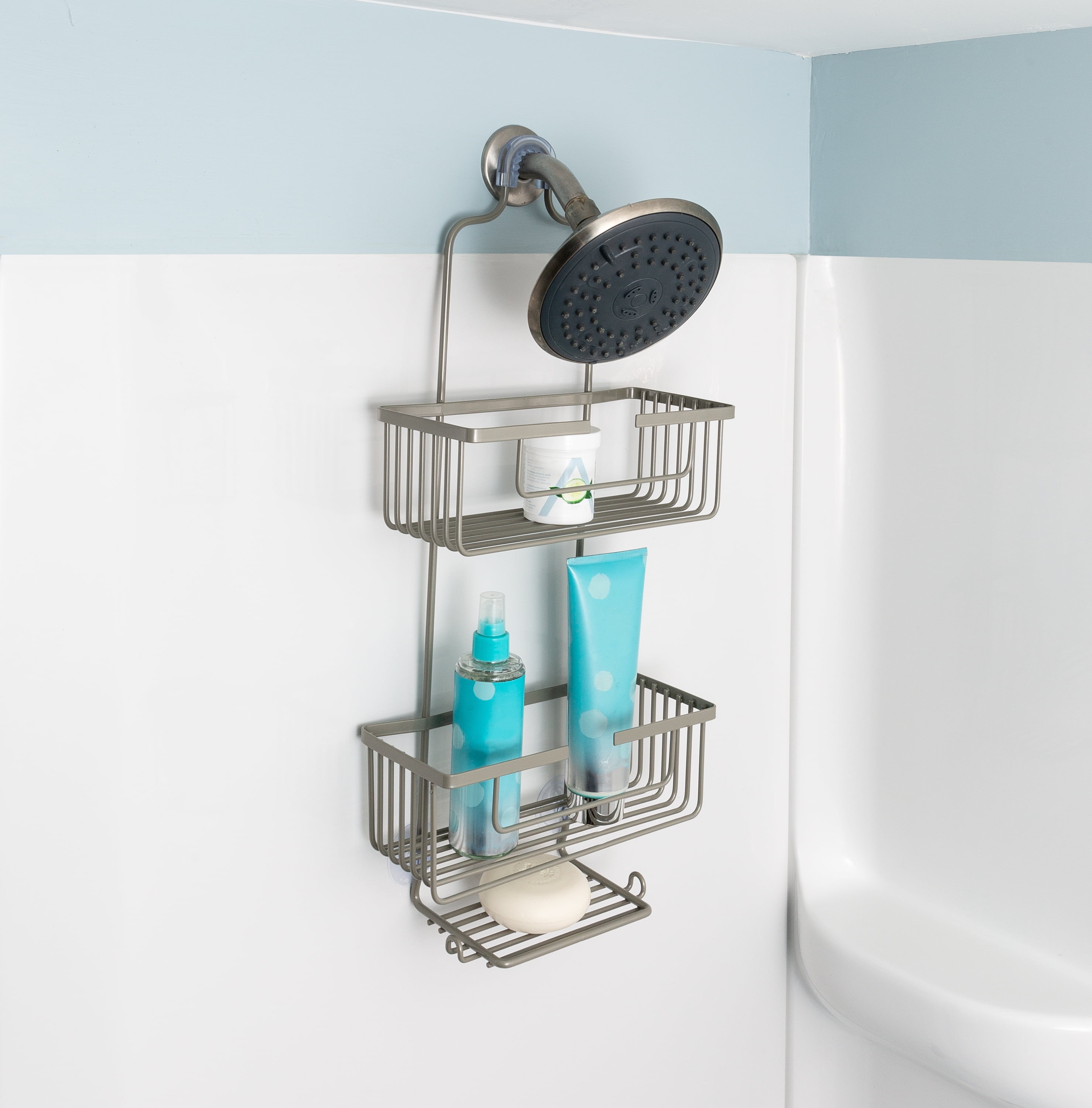 HoneyCanDo Steel Modern Hanging 3Tier Shower Caddy, Satin Nickel