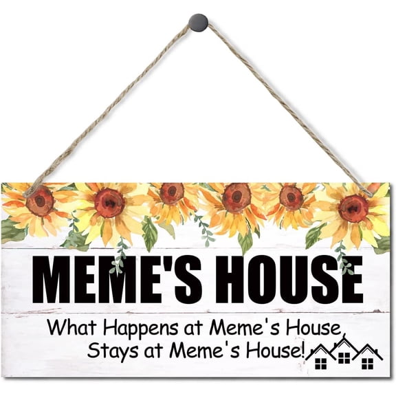 Hanging Sign, Meme's House What Happens at Meme's House, Stays at Meme's House, Rustic Wood Sign Hanging Home Wall Decor Kitchen Decoration Gift for Grandma 10x5 Inch
