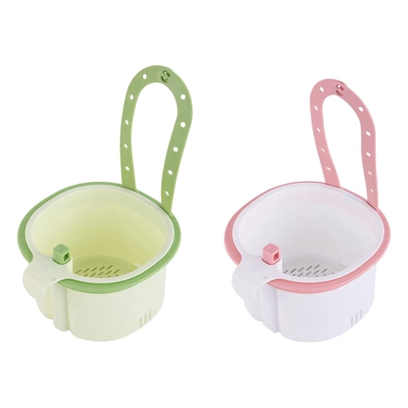 Hanging Sink Drain Basket 2-Pack (Pink + Green), Strainer Basket Faucet Hanger, Effective Waste Filtering Detachable Multi-Purpose Strainer, by Kingtowag