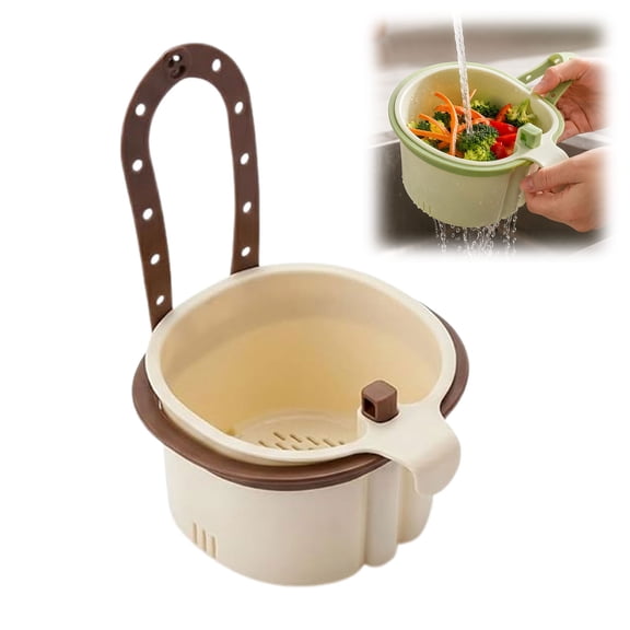 Hanging Sink Drain Basket, Cactus Kitchen Strainer with Press-to-Dump Design, Multifunctional Sink Strainer with Faucet Hook, Fine Mesh Catches Tea Leaves, Rustproof (Brown, 1PC)