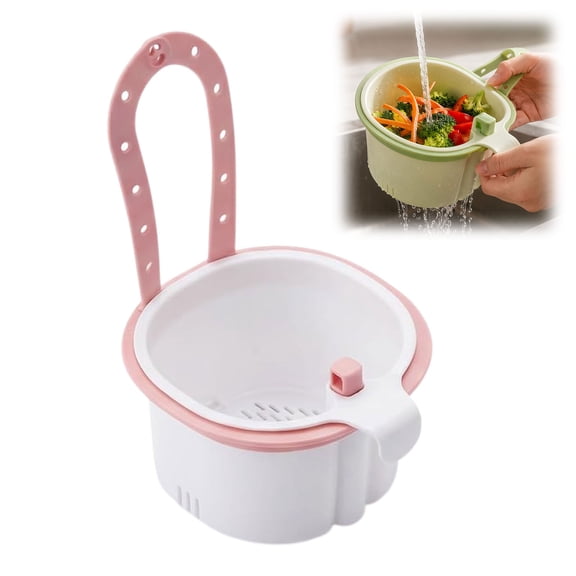 Hanging Sink Drain Basket, Cactus Kitchen Strainer with Press-to-Dump Design, Multifunctional Sink Strainer with Faucet Hook, Fine Mesh Catches Tea Leaves, Rustproof (White, 1PC)