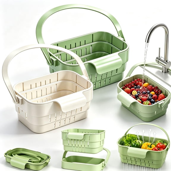 Hanging Sink Drain Basket, Collapsible Kitchen Strainer Basket Foldable Stretchable Catcher, Multifunctional Faucet Storage Rack, No-Drill Space Saving Colander with Flip for Food Utensil
