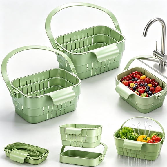 Hanging Sink Drain Basket, Collapsible Kitchen Strainer Basket Foldable Stretchable Catcher, Multifunctional Faucet Storage Rack, No-Drill Space Saving Colander with Flip for Food Utensil