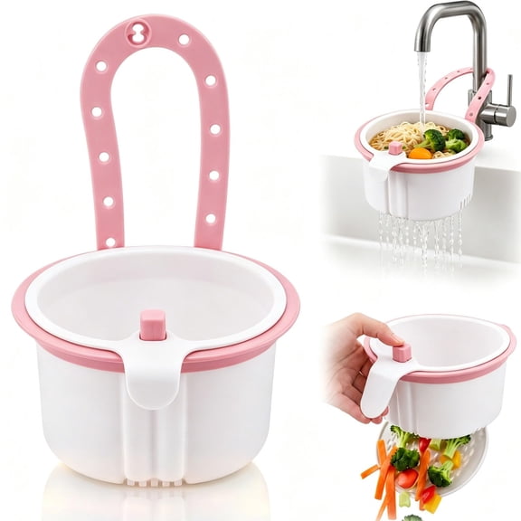 Hanging Sink Drain Basket for Kitchen, Multifunctional Hanging Sink Strainer Basket with Press-to-Dump Bottom, Adjustable Faucet Sink Drain Basket for Food Scraps, Noodles & Vegetables