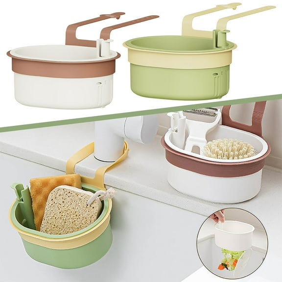 Hanging Sink Drain Basket Strainer, Stainless Steel Food Scrap Filter for Kitchen Sink, Fruit & Vegetable Rinse Colander, Space-Saving Hook-On Design